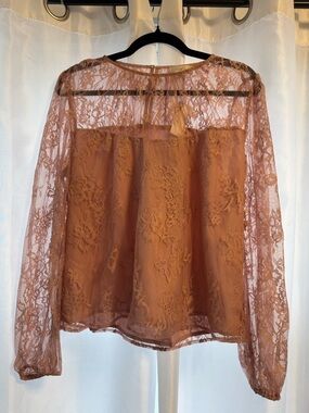 LOFT Rosewood Lace Long-Sleeve Blouse